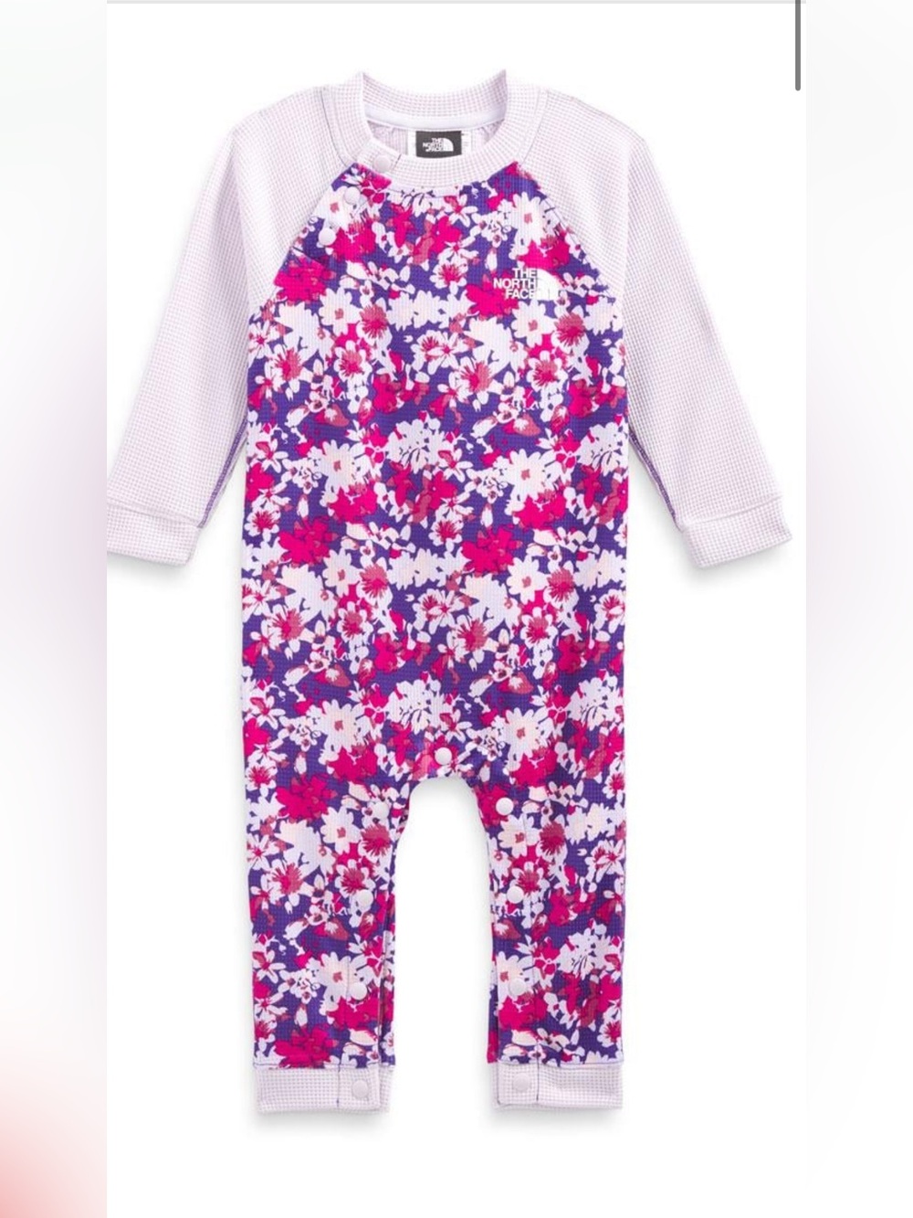The North Face Base Layer Floral Raglan One-Piece Footie in Purple and Pink